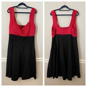 Torrid retro red white polka top with black flare bottom dress. 18